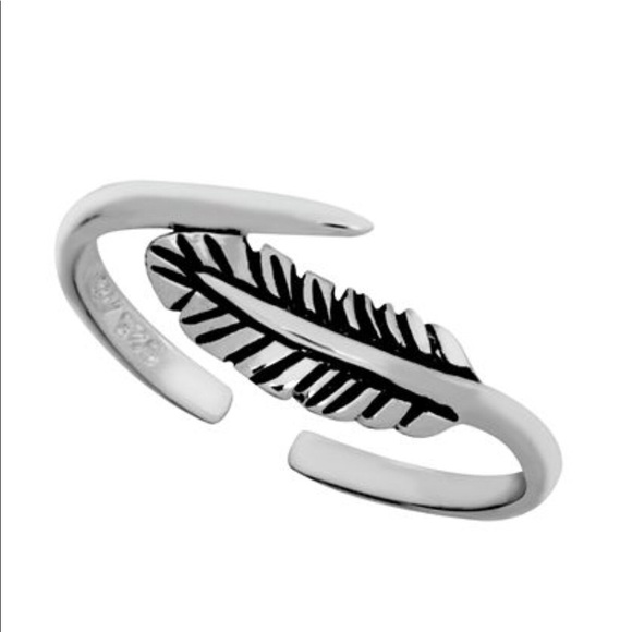 Jewelry - New Sterling Antiqued Silver Boho Feather Summer Style Adjustable Toe Ring